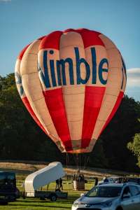 Nimble hot air balloon G-AYAL, an Omega 56, seen at Horningsham, Wiltshire, United Kingdom on 12 September 2026. Photograph by Dave