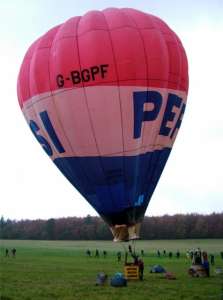 Pepsi hot air balloon G-BGPF, a Thunder AX6-56Z (drink), added to the archive 7 September 2026. Photograph by Balloon Spotters Archive