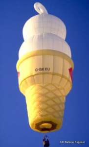 G-BKXU hot air balloon, a Cameron Dairy Queen Cone. Photograph by Mel Kirby