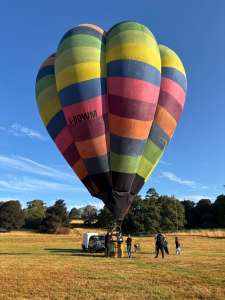 G-BOWM hot air balloon, a Cameron V-56, seen at Leigh Woods, North Somerset, United Kingdom on 25 July 2026. Photograph by R0nN1e