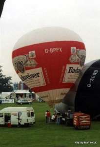 Budweiser hot air balloon G-BPFX, a Thunder AND Colt Colt 21A, added to the archive 7 September 2026. Photograph by G Duke
