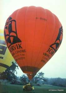 Jorvik Viking Centre hot air balloon G-BUBY, a Thunder AX8-105 S2. Photograph by Balloon Spotters Archive
