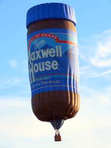 Coffee hot air balloon G-BVBK, a Thunder AND Colt Colt Flying Coffee JAR (jar, maxwell house), added to the archive 7 September 2026. Photograph by G Bann