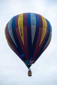 G-BVEN hot air balloon, a Cameron C-80, seen at Leigh Woods, North Somerset, United Kingdom on 9 August 2025. Photograph by Dave