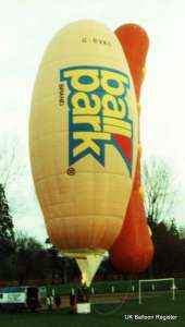 G-BVKG hot air balloon, a Thunder AND Colt Colt Flying HOT DOG. Photograph by Balloon Spotters Archive