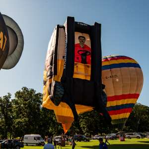 Fork Lift Truck hot air balloon G-BWBH, a Cameron Balloons Thunder FORKLIFT-90, seen at Horningsham, Wiltshire, United Kingdom on 14 September 2019. Photograph by Dave