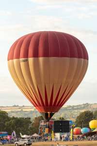 G-BWIP hot air balloon, a Cameron N-90, seen at Leigh Woods, North Somerset, United Kingdom on 9 August 2026. Photograph by Dave