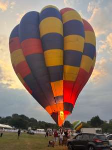 G-BWMH hot air balloon, a Lindstrand Balloons LBL 77B, seen at Corston, Bath and North East Somerset, United Kingdom on 18 July 2026. Photograph by R0nN1e