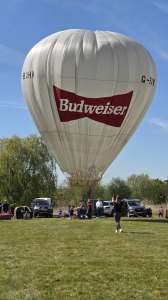 Budweiser hot air balloon G-BXHM, a Lindstrand Balloons LBL 25A Cloudhopper (drink). Photograph by Dave