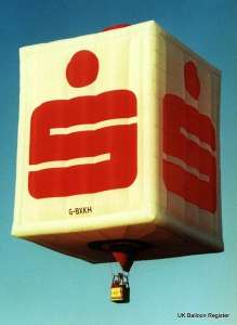 G-BXKH hot air balloon, a Cameron Balloons Colt Sparkasse BOX-90. Photograph by Mel Kirby