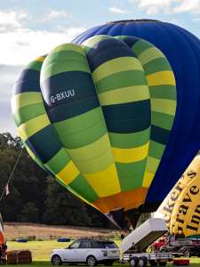 G-BXUU hot air balloon, a Cameron V-65, seen at Horningsham, Wiltshire, United Kingdom on 11 September 2026. Photograph by Dave