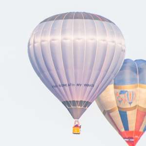 G-BXXG hot air balloon, a Cameron N-105, seen at Leigh Woods, North Somerset, United Kingdom on 8 August 2014. Photograph by Dave