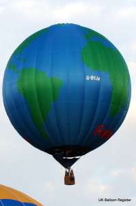 G-BYJW hot air balloon, a Cameron SPHERE-105. Photograph by K Boon