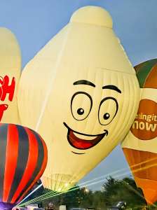 Ralph hot air balloon G-BYNX, a Cameron RX-105, seen at Corston, Bath and North East Somerset, United Kingdom on 18 July 2026. Photograph by Dave