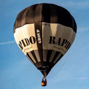 Rapido hot air balloon G-BYTJ, a Cameron C-80, seen at Arrow, Warwickshire, United Kingdom on 30 May 2026. Photograph by Dave