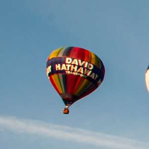 David Hathaway hot air balloon G-BZFD, a Cameron N-90, seen at Leigh Woods, North Somerset, United Kingdom on 8 August 2014. Photograph by Dave