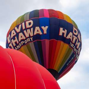 David Hathaway hot air balloon G-BZFD, a Cameron N-90, seen at Leigh Woods, North Somerset, United Kingdom on 9 August 2015. Photograph by Dave