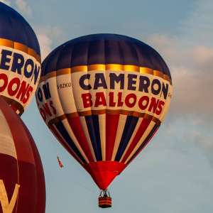 G-BZKU hot air balloon, a Cameron Z-105, seen at Leigh Woods, North Somerset, United Kingdom on 8 August 2014. Photograph by Dave