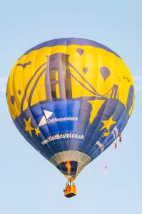 Bristol hot air balloon G-CBHW, a Cameron Z-105, seen at Leigh Woods, North Somerset, United Kingdom on 8 August 2014. Photograph by Dave