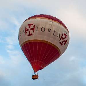 G-CBOW hot air balloon, a Cameron Z-120, seen at Leigh Woods, North Somerset, United Kingdom on 9 August 2015. Photograph by Dave