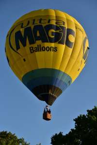 G-CBRK hot air balloon, an Ultramagic M-77, seen at Oswestry, Shropshire, United Kingdom on 23 August 2026. Photograph by Dave