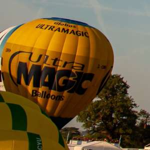 Ultramagic hot air balloon G-CBRK, an Ultramagic M-77, seen at Leigh Woods, North Somerset, United Kingdom on 8 August 2014. Photograph by Dave