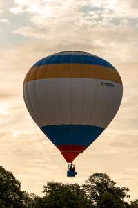 G-CCFV hot air balloon, a Lindstrand Balloons LBL 77A, seen at Northampton, West Northamptonshire, United Kingdom on 16 August 2026. Photograph by Dave