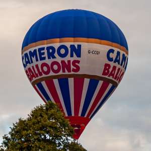 Cameron hot air balloon G-CCGY, a Cameron Z-105, seen at Leigh Woods, North Somerset, United Kingdom on 9 August 2015. Photograph by Dave