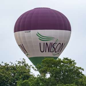 Unison hot air balloon G-CCXF, a Cameron Z-90, seen at Arrow, Warwickshire, United Kingdom on 31 May 2025. Photograph by Dave
