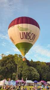 Unison hot air balloon G-CCXF, a Cameron Z-90, seen at Arrow, Warwickshire, United Kingdom on 29 May 2026. Photograph by Dave
