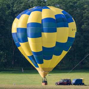 G-CDEU hot air balloon, a Lindstrand HOT AIR Balloons LBL 90B, seen at Arrow, Warwickshire, United Kingdom on 31 May 2025. Photograph by Dave