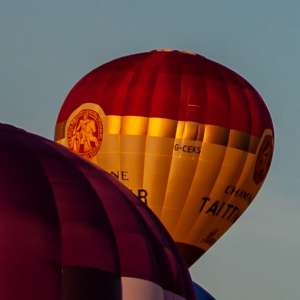 Tattinger hot air balloon G-CEKS, a Cameron Z-105, seen at Leigh Woods, North Somerset, United Kingdom on 8 August 2014. Photograph by Dave