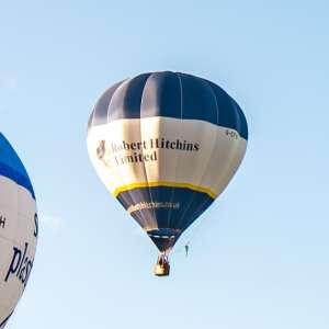 Robert Hitchins hot air balloon G-CFEB, a Cameron C-80, seen at Horningsham, Wiltshire, United Kingdom on 14 September 2019. Photograph by Dave