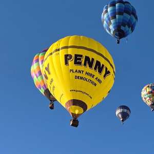 Penny hot air balloon G-CFEK, a Cameron Z-105, seen at Leigh Woods, North Somerset, United Kingdom on 7 August 2026. Photograph by Dave