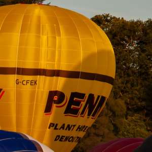 Penny hot air balloon G-CFEK, a Cameron Z-105, seen at Leigh Woods, North Somerset, United Kingdom on 8 August 2014. Photograph by Dave