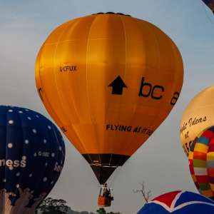 G-CFUX hot air balloon, a Cameron C-80, seen at Leigh Woods, North Somerset, United Kingdom on 8 August 2014. Photograph by Dave