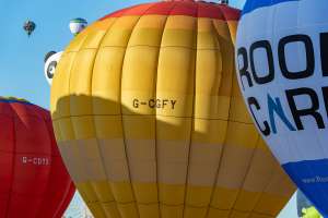 G-CGFY hot air balloon, a Lindstrand HOT AIR Balloons LBL 105A, seen at Leigh Woods, North Somerset, United Kingdom on 7 August 2026. Photograph by Dave