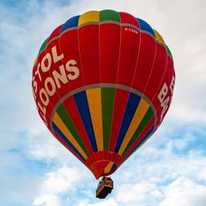 G-CGZR hot air balloon, a Cameron Z-350, seen at Leigh Woods, North Somerset, United Kingdom on 9 August 2015. Photograph by Dave