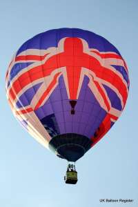 Flag hot air balloon G-CHBX, a Lindstrand HOT AIR Balloons LBL 77A (gb, uk), added to the archive 7 September 2026. Photograph by Balloon Spotters Archive