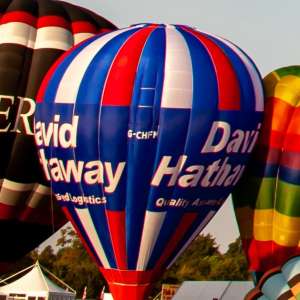 G-CHFM hot air balloon, a Cameron Z-120, seen at Leigh Woods, North Somerset, United Kingdom on 8 August 2014. Photograph by Dave