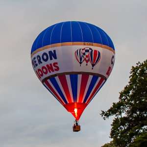 G-CHIO hot air balloon, a Cameron Z-120, seen at Leigh Woods, North Somerset, United Kingdom on 9 August 2015. Photograph by Dave