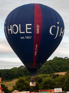 Cj Hole hot air balloon G-CIHO, a Cameron Z-77, seen at Leigh Woods, North Somerset, United Kingdom on 9 August 2015. Photograph by Dave