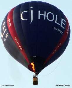 Cj Hole hot air balloon G-CIHO, a Cameron Z-77, added to the archive 7 September 2026. Photograph by Balloon Spotters Archive