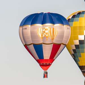 G-CIUK hot air balloon, a Cameron O-65, seen at Horningsham, Wiltshire, United Kingdom on 14 September 2019. Photograph by Dave