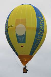 G-CJGO hot air balloon, a Lindstrand Technologies LTL Racer 65. Photograph by G Bann