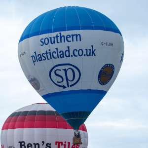 Plasticlad hot air balloon G-CJIH, a Lindstrand Technologies LTL Series 1-105, seen at Leigh Woods, North Somerset, United Kingdom on 9 August 2025. Photograph by Dave