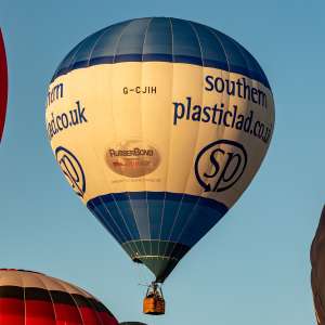 Plasticlad hot air balloon G-CJIH, a Lindstrand Technologies LTL Series 1-105, seen at Leigh Woods, North Somerset, United Kingdom on 7 August 2026. Photograph by Dave