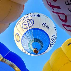 Plasticlad hot air balloon G-CJIH, a Lindstrand Technologies LTL Series 1-105, seen at City Centre, Bristol, United Kingdom on 20 July 2026. Photograph by Dave