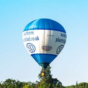 Plasticlad hot air balloon G-CJIH, a Lindstrand Technologies LTL Series 1-105, seen at Horningsham, Wiltshire, United Kingdom on 14 September 2019. Photograph by Dave