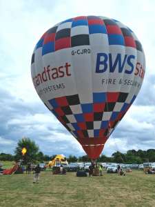 Bws hot air balloon G-CJRO, a Cameron Z-105, seen at Bath and North East Somerset, England, United Kingdom on 19 July 2025. Photograph by Dave